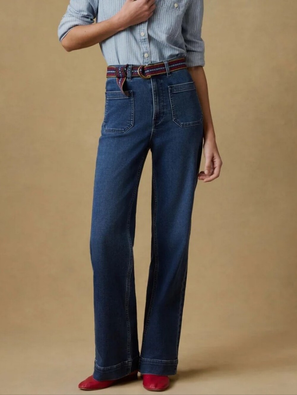 Faherty Riverton Stretch Terry Patch Pocket Wide Leg Jeans NWOT Boho Coastal 30